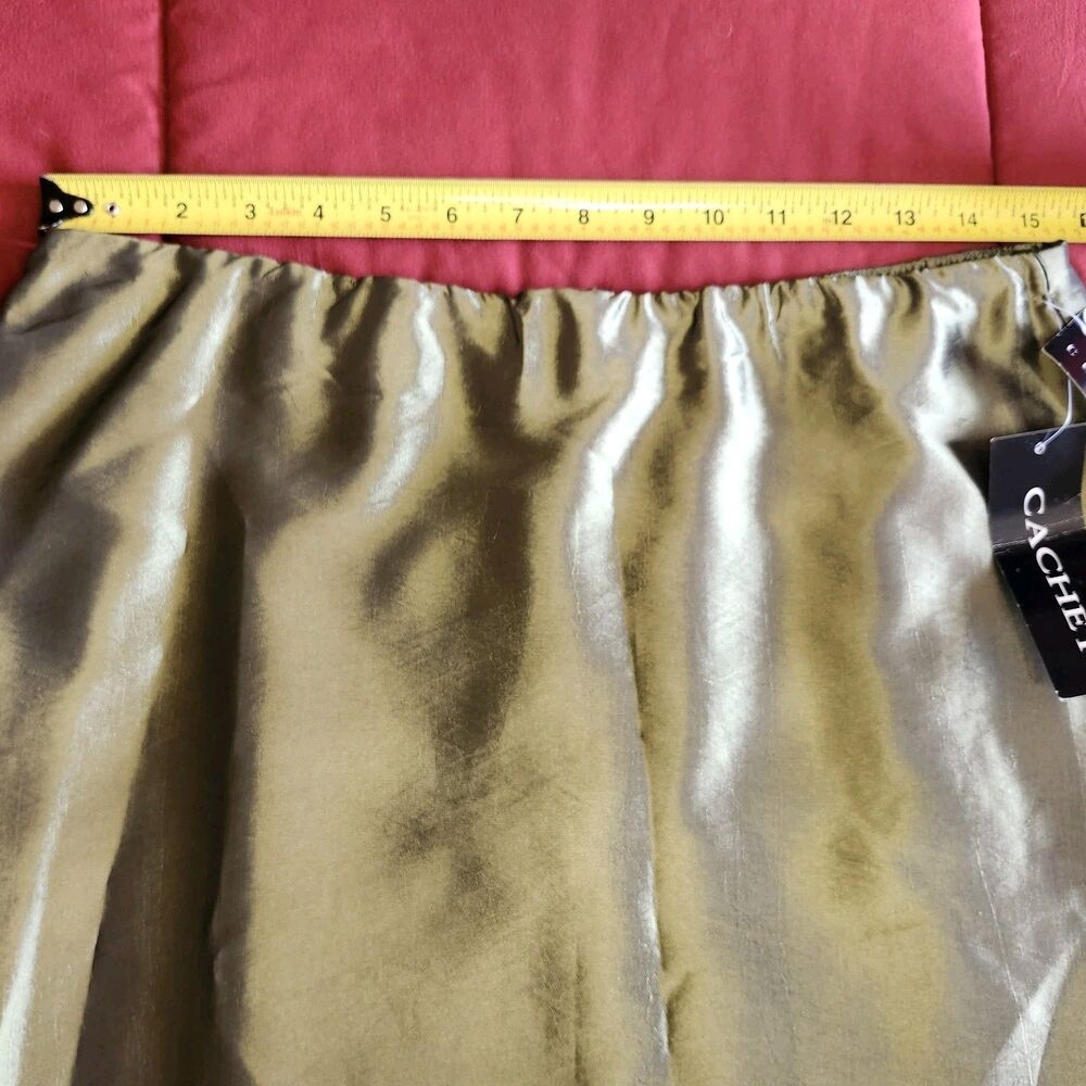 Cachet Olive Green A-Line Maxi Skirt Vintage Evening Satin Taffeta NWT Large - Picture 9 of 10
